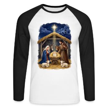Krippenstern der Heiligen Nacht Weihnachten Jesus - Unisex Baseballshirt langarm - Weiß/Schwarz - Vorne - Nik (191cm)