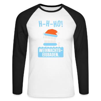 H-H-HO! Weihnachts-Eisbaden – Eisbaden lustig - Unisex Baseballshirt langarm - Weiß/Schwarz - Vorne - Nik (191cm)