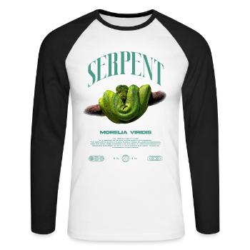 Green Tree Python Modern Reptile Keeper Streetwear - Unisex Baseballshirt langarm - Weiß/Schwarz - Vorne - Nik (191cm)