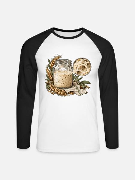 Lebendige Kultur – Sauerteigillustration - Unisex Baseballshirt langarm - Weiß/Schwarz