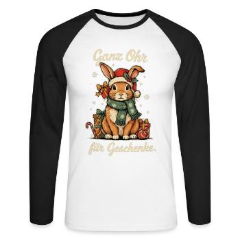Weihnachtshase mit Schal und Geschenken - Unisex Baseballshirt langarm - Weiß/Schwarz - Vorne - Nik (191cm)