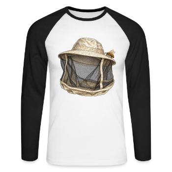 Biene vor dem Schleier – Imkerei - Unisex Baseballshirt langarm - Weiß/Schwarz - Vorne - Nik (191cm)