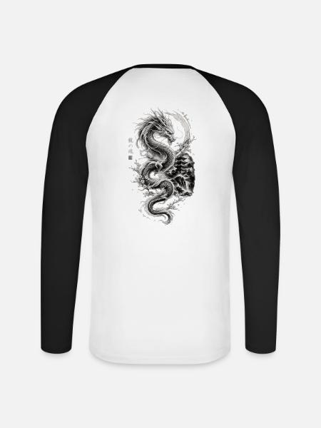 Japanischer Drache  - Unisex Baseballshirt langarm - Weiß/Schwarz