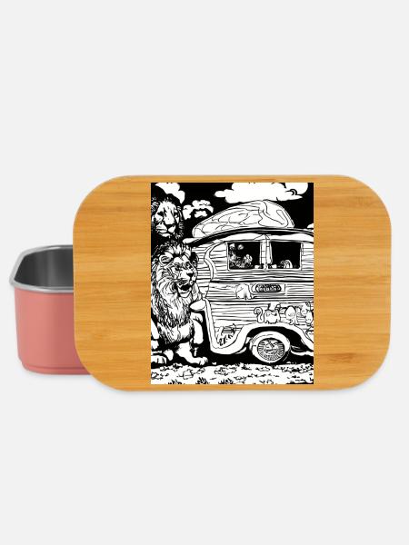 Löwe in Schwarz-Weiß um einen Wohnwagen - Lunch Box - Hellrosa