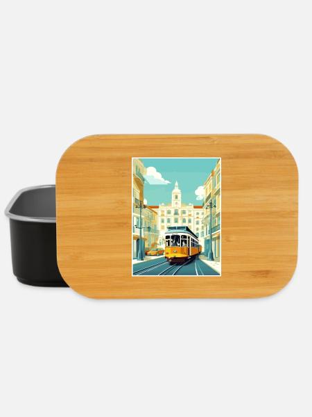 Lissabon Portugal Tram Vintage Reiseposter WPA Kunst - Lunch Box - Schwarz