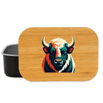 Buffalo Cartoon Character Colorful Pet Animal - Lunch Box - black - Front