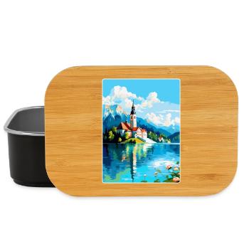 Lac de Bled, Slovénie, Affiche de voyage vintage, Souvenir - Boîte à goûter - noir - Devant