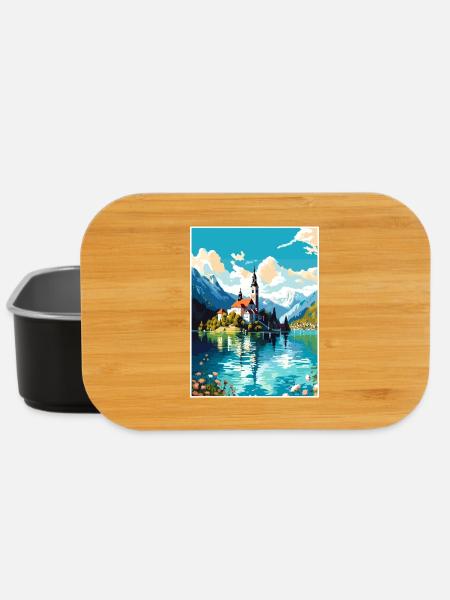 Bleder See Slowenien Vintage Reiseposter Souvenir - Lunch Box - Schwarz