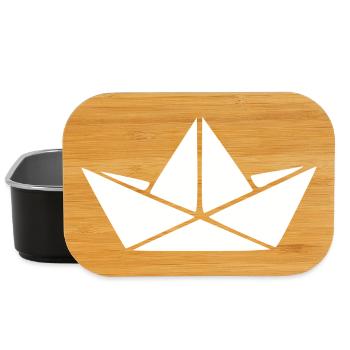 Maritimes Papierschiff Origami Boot Geschenk  - Lunch Box - Schwarz - Vorne