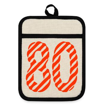 80. 80 JAHRE. 80-JÄHRIGES JUBILÄUM. 80. GEBURTSTAG. - Topflappen mit Gummirückseite - Leinen/Schwarz  - Vorne