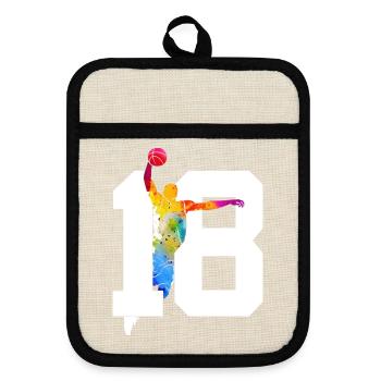 NUMBER 18 BASKETBALL 18TH BIRTHDAY - Pot holders with rubber back - linen/black  - Front