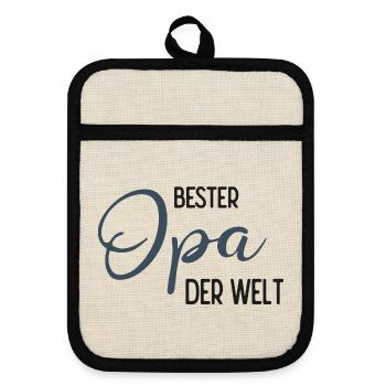 Bester Opa der Welt - Spruchdesign - Topflappen mit Gummirückseite - Leinen/Schwarz  - Vorne