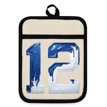 NR. 12 NUMMER 12 BLAU WEIß 12. GEBURTSTAG - Topflappen mit Gummirückseite - Leinen/Schwarz  - Vorne