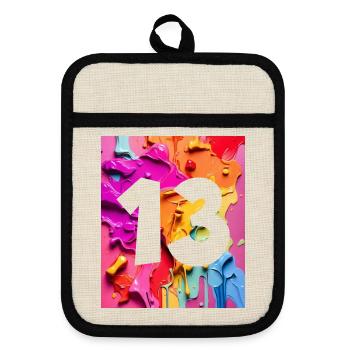NO. 13 NUMBER 13 COLORFUL 13TH BIRTHDAY - Pot holders with rubber back - linen/black  - Front