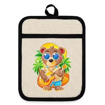 Lustige Bär Hund Cartoon Sommer Strand Sonnenbrille - Topflappen mit Gummirückseite - Leinen/Schwarz  - Vorne