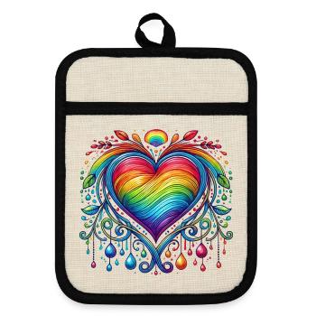 Rainbow Heart - Pot holders with rubber back - linen/black  - Front