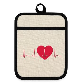 Herzschlag-EKG-Linie Medizinischer Pulswellen-Ikon-Vektor - Topflappen mit Gummirückseite - Leinen/Schwarz  - Vorne