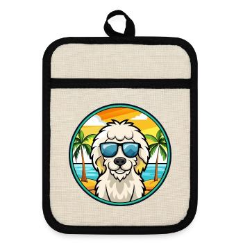 Ungarischer Kuvasz Hund Rasse Cartoon Sonnenbrille Strand - Topflappen mit Gummirückseite - Leinen/Schwarz  - Vorne