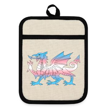 Wales Trans Flagge, Baner Trans Cymru, Transgender - Topflappen mit Gummirückseite - Leinen/Schwarz  - Vorne