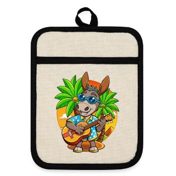Lustige Esel Cartoon Sommer Strand Sonnenbrille - Topflappen mit Gummirückseite - Leinen/Schwarz  - Vorne