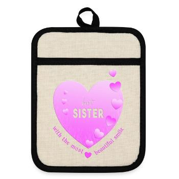 best sister - Topflappen mit Gummirückseite - Leinen/Schwarz  - Vorne
