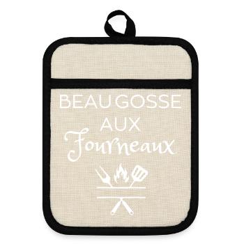 Tablier humour BEAU GOSSE AUX FOURNEAUX - Maniques avec dos en caoutchouc - lin/noir  - Devant