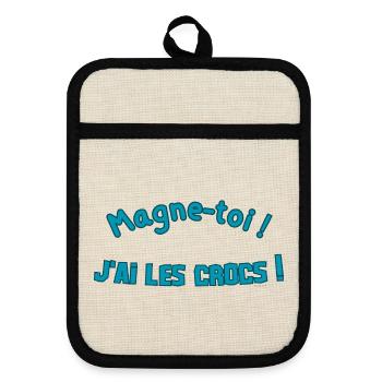 Magne-toi J'ai les Cr*cs – Bleu Pop - Maniques avec dos en caoutchouc - lin/noir  - Devant
