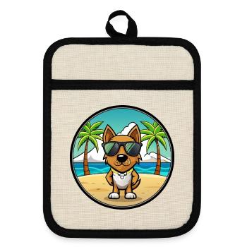 Nouvelle-Zélande Chien Race Dessin Animé Lunettes De Soleil Plage - Maniques avec dos en caoutchouc - lin/noir  - Devant