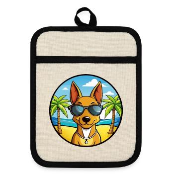 Cirneco Dell Etna Dog Breed Cartoon Sunglass Beach - Pot holders with rubber back - linen/black  - Front