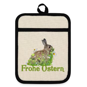 Frohe Ostern - Topflappen mit Gummirückseite - Leinen/Schwarz  - Vorne