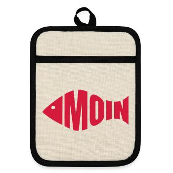 Moin - Fischkopf - Topflappen mit Gummirückseite - Leinen/Schwarz  - Vorne