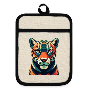 Léopard Personnage De Dessin Animé Animal De Compagnie Coloré - Maniques avec dos en caoutchouc - lin/noir  - Devant
