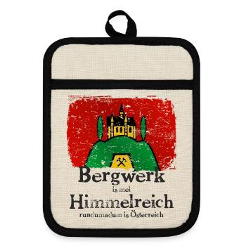 Bergwerk ist mein Himmelreich im Burgenland - Topflappen mit Gummirückseite - Leinen/Schwarz  - Vorne