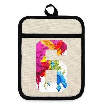 COLORED NUMBER 6 COLORFUL 6TH BIRTHDAY - Pot holders with rubber back - linen/black  - Front