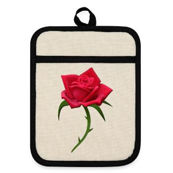 Rose rote Rose rote Rosen - Topflappen mit Gummirückseite - Leinen/Schwarz  - Vorne