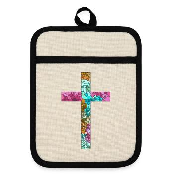 Kreuz Jesus Gott Religion Kirche Papst Vatikan - Topflappen mit Gummirückseite - Leinen/Schwarz  - Vorne