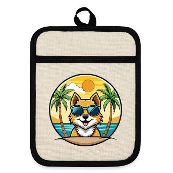 Spitz Hunderasse Cartoon Sonnenbrille Strand - Topflappen mit Gummirückseite - Leinen/Schwarz  - Vorne