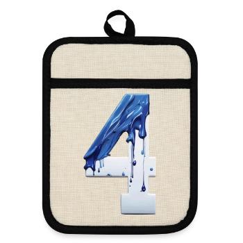 NO. 4 NUMBER 4 BLUE WHITE 4TH BIRTHDAY - Pot holders with rubber back - linen/black  - Front