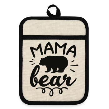Mamabär als Muttertagsgeschenk - Topflappen mit Gummirückseite - Leinen/Schwarz  - Vorne