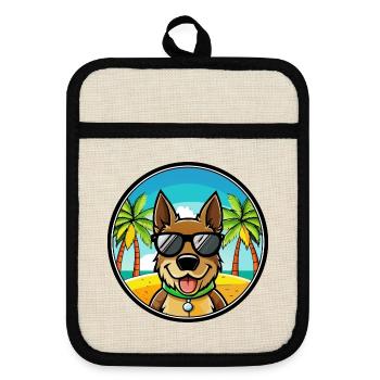 Deutsche Bracke Hunderasse Cartoon Sonnenbrille Strand - Topflappen mit Gummirückseite - Leinen/Schwarz  - Vorne