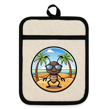 Ameise lustige Cartoon Sommer Strand Sonnenbrille Aufkleber - Topflappen mit Gummirückseite - Leinen/Schwarz  - Vorne