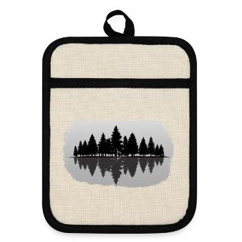 Wald - Forest Landschaft Natur Bäume - Topflappen mit Gummirückseite - Leinen/Schwarz  - Vorne