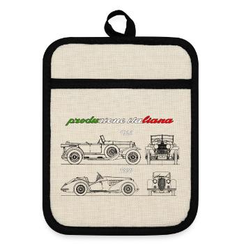 vintage car produced in Italy - Pot holders with rubber back - linen/black  - Front