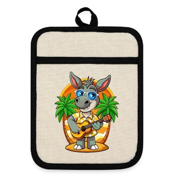 Lustige Esel Cartoon Sommer Strand Sonnenbrille - Topflappen mit Gummirückseite - Leinen/Schwarz  - Vorne