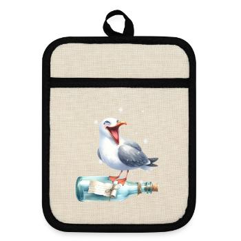 maritim Möwe Flaschenpost Möwen - Topflappen mit Gummirückseite - Leinen/Schwarz  - Vorne