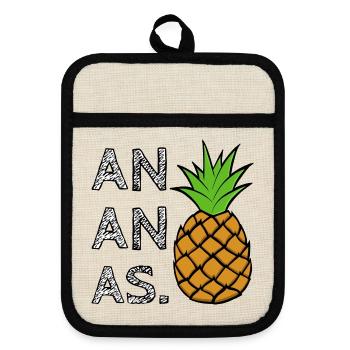 ANANAS. - Topflappen mit Gummirückseite - Leinen/Schwarz  - Vorne