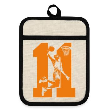 NUMMER 11 BASKETBALL 11. GEBURTSTAG - Topflappen mit Gummirückseite - Leinen/Schwarz  - Vorne