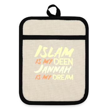 Islam Geschenk - Topflappen mit Gummirückseite - Leinen/Schwarz  - Vorne