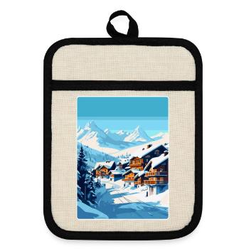 Val Thorens Frankreich Vintage Reiseplakat Souvenir - Topflappen mit Gummirückseite - Leinen/Schwarz  - Vorne