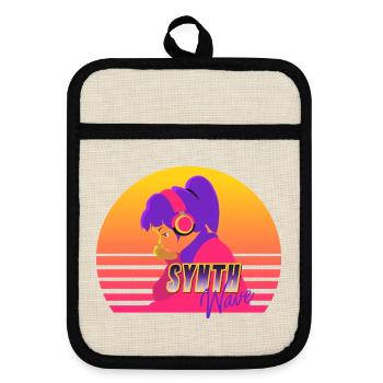 Synthwave Girl - Pot holders with rubber back - linen/black  - Front